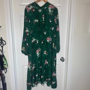 Womens H&M Green Floral Rare Cottage Core Midi Dress XL 14